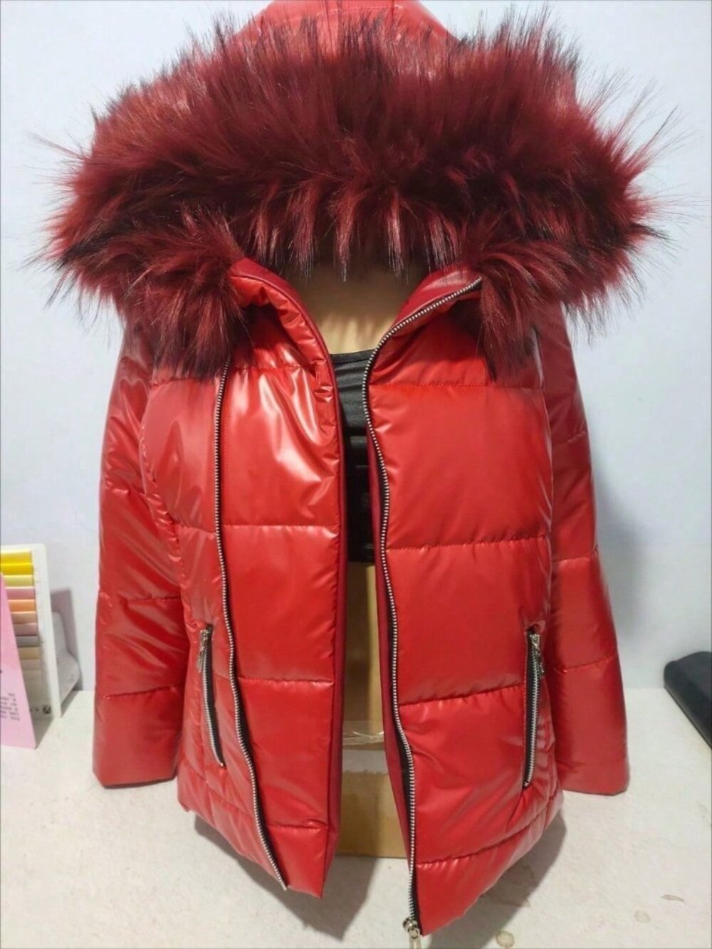 Red Casual Women's Down Cotton-Padded Jacket - Picture 3 of 4
